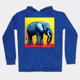 Stylised Elephant Art in Bold Blue, Yellow and Red Hoodie